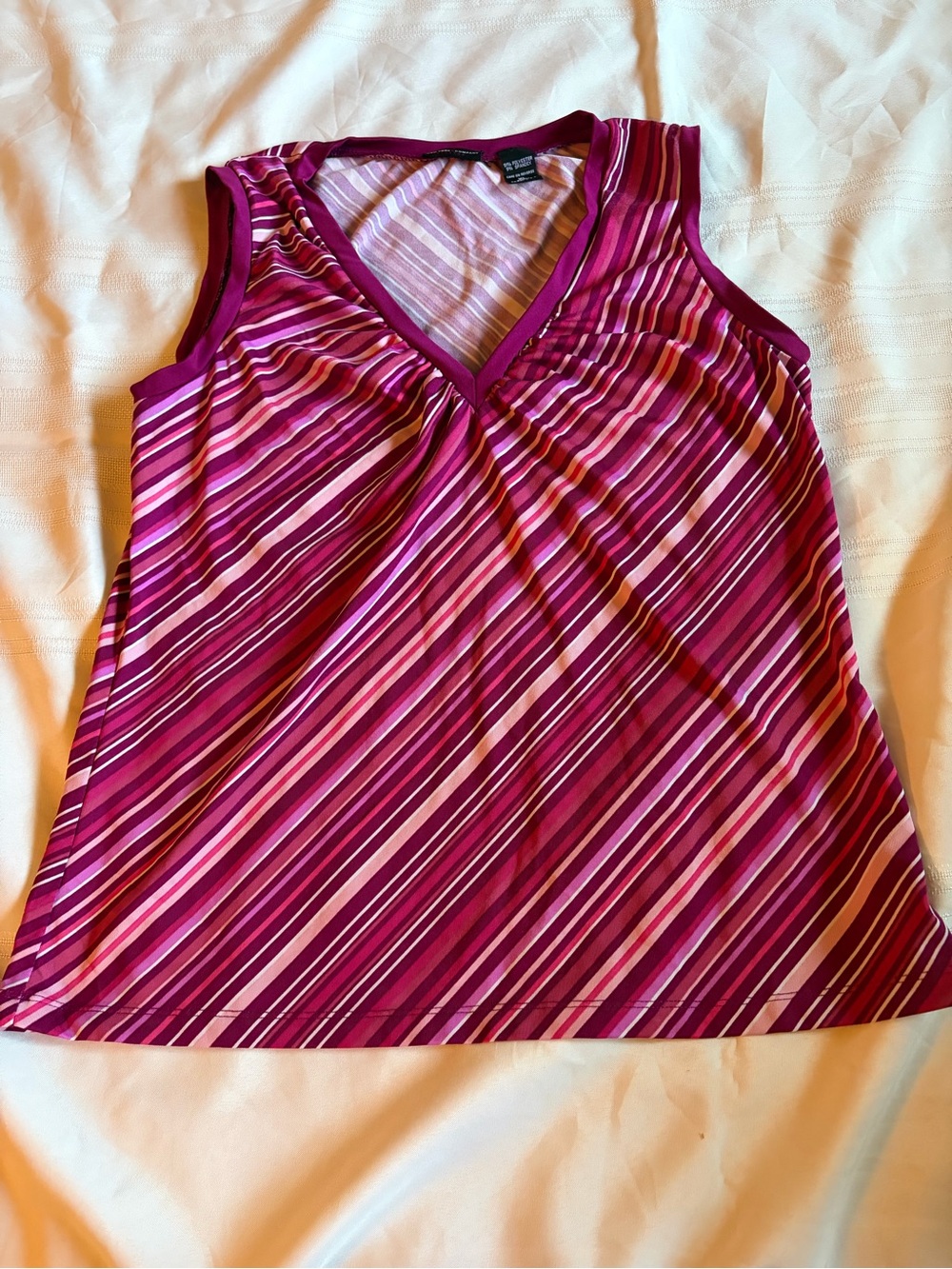 New York & Company Diagonal Striped V-Neck Tank in Magenta and Light Pink